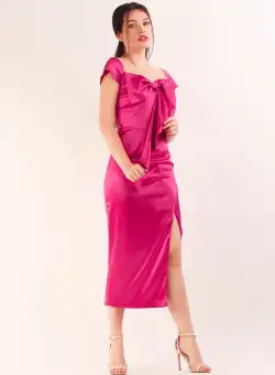 Rochie eleganta din tafta elastica fucsia