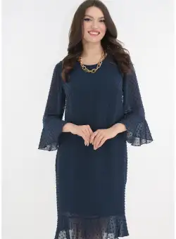 Rochie eleganta din voal bleumarin cu buline 3D