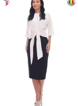 Rochie eleganta dreapta de culoare alb cu negru
