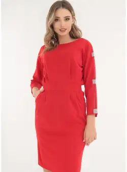 Rochie eleganta rosie cu insertii din tulle si strasuri pe maneci