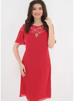 Rochie eleganta rosie din voal si dantela