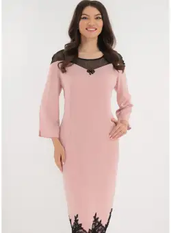 Rochie eleganta roz-pudra cu broderie neagra
