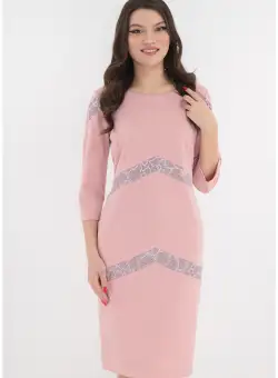 Rochie eleganta roz-pudra cu insertii din dantela