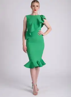 Rochie eleganta verde cu volane