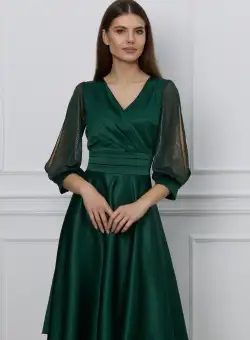 Rochie Ella Collection Anda verde cu maneci din lurex