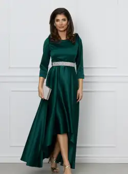 Rochie Ella Collection Layla verde cu lungime asimetrica si crodon in talie