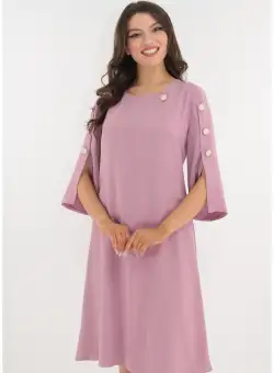Rochie evazata roz cu nasturi decorativi