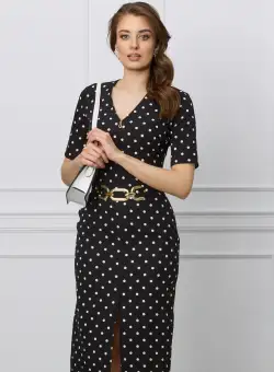 Rochie Geanina neagra cu buline si curea in talie