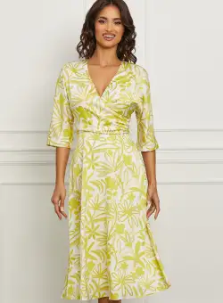 Rochie Ginette alba cu imprimeu floral galben