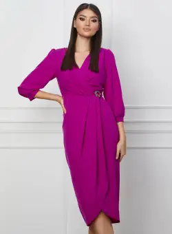 Rochie Ginette magenta cu accesoriu in talie