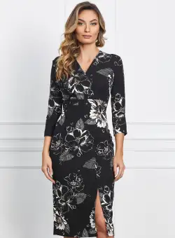Rochie Hally neagra cu imprimeuri albe