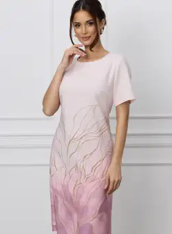 Rochie Ilona roz pal cu imprimeu galben