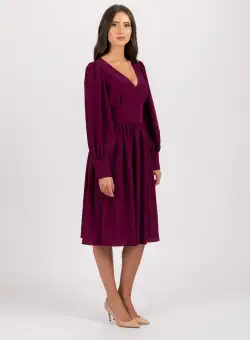 Rochie LaDonna de ocazie clos grena cu nasturi si talie marcata
