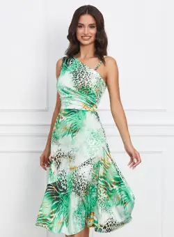 Rochie LaDonna verde cu animal print