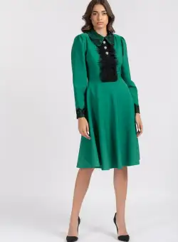 Rochie LaDonna verde cu dantela neagra si nasturi MAXI