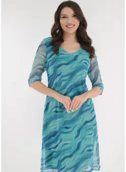 Rochie lejera din tulle cu print abstract turcoaz