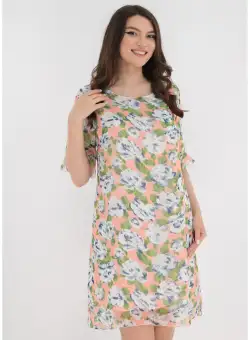 Rochie lejera din voal roz cu flori maxi albe