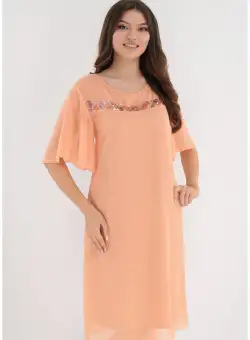Rochie lejera din voal roz-piersica accesorizata cu paiete