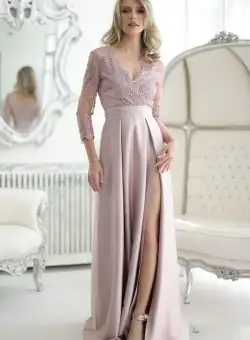 Rochie lunga de ocazie din tafta roz prafuit