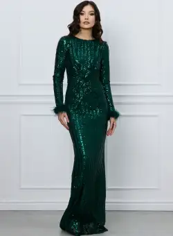 Rochie Madalina lunga verde din paiete