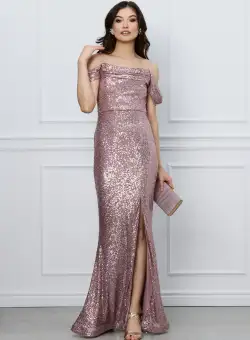 Rochie Mara roz lunga din paiete
