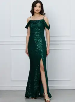 Rochie Mara verde lunga din paiete