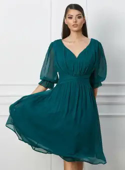 Rochie Mara verde petrol vaporoasa din voal