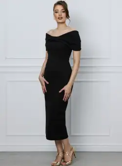 Rochie Marina neagra cu funda la bust