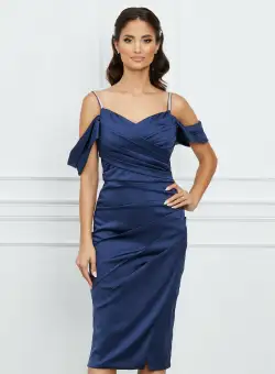 Rochie MBG bleumarin din satin cu bretele subtiri