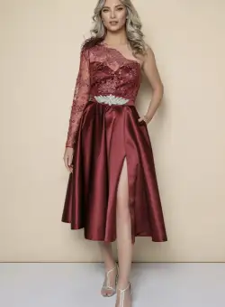 Rochie Mbg eleganta din tafta cu broderie si pene