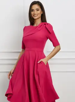 Rochie MBG fucsia cu volan si funda pe bust
