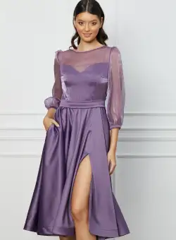 Rochie MBG lila din satin cu bust din organza