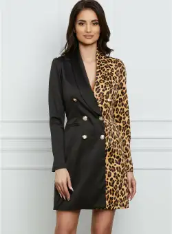 Rochie MBG neagra tip sacou cu animal print bej