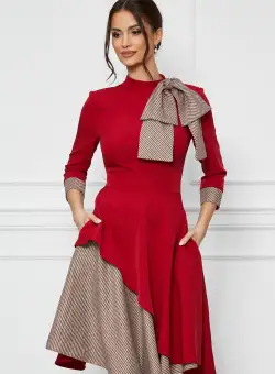 Rochie MBG rosie cu imprimeu pepit si funda