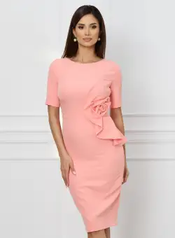 Rochie MBG somon cu floare maxi si peplum in tlaie