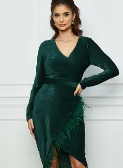 Rochie MBG verde din catifea reiata cu fulgi