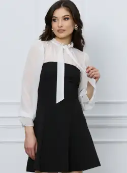 Rochie Moni neagra cu bust si maneci din voal