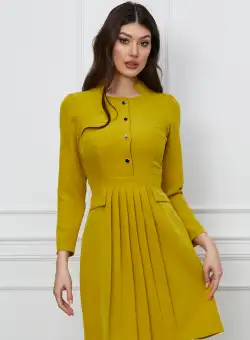Rochie Moze lime cu nasturi la bust si pliuri pe fusta