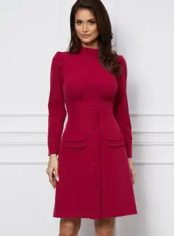 Rochie Moze magenta cu nasturi si buzunare decorative