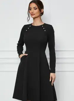 Rochie Moze neagra cu nasturi decorativi tip perle