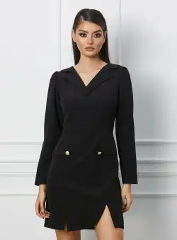 Rochie Moze neagra office cu guler
