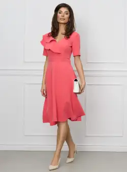 Rochie Moze roz zmeura cu volane la bust