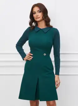 Rochie Moze verde cu pliu pe fusta