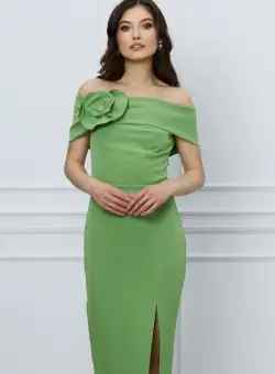 Rochie Moze verde fistic cu aplicatie florala