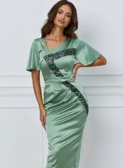 Rochie Moze verde fistic cu paiete negre