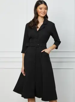 Rochie Natalia neagra cu nasturi si curea in talie