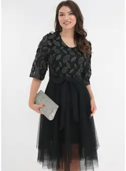 Rochie neagra de ocazie cu broderie 3D