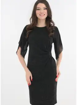 Rochie neagra de ocazie cu maneci din voal si fir stralucitor