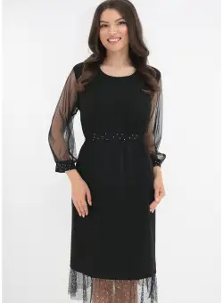 Rochie neagra de ocazie cu strasuri si volanas la tiv