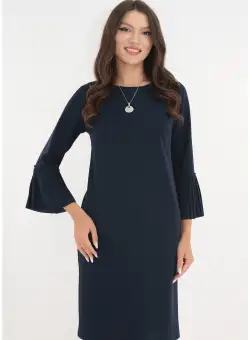Rochie office bleumarin cu lantisor si volanase